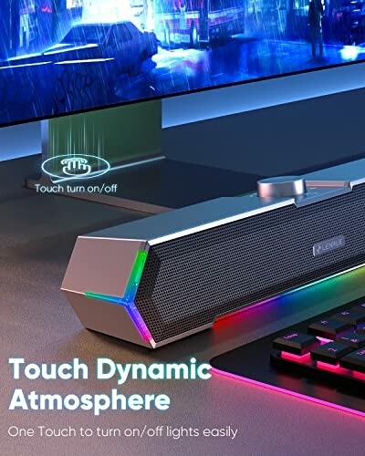 Gaming speaker with LED lights and touch control.