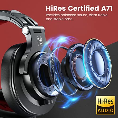 HiRes Certified A71 headphones with balanced sound features and Hi-Res Audio logo.