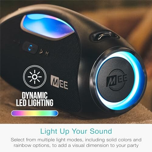 Portable speaker with dynamic LED lighting feature.